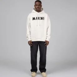 Marni Sweats À Capuche*Crayon Logo Print Sweatshirt Natural White