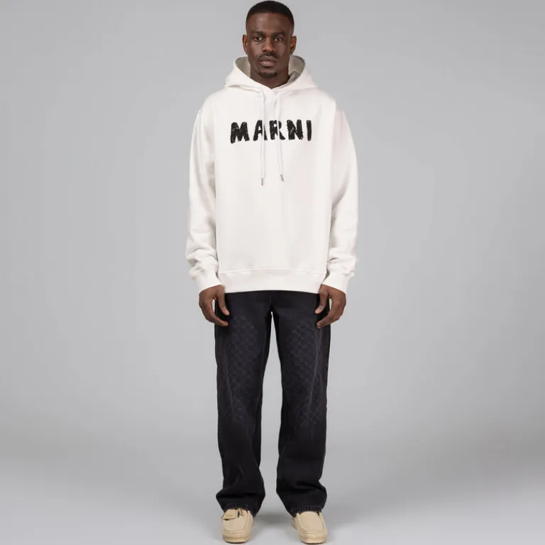 Marni Sweats À Capuche*Crayon Logo Print Sweatshirt Natural White