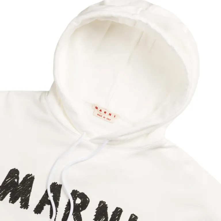 Marni Sweats À Capuche*Crayon Logo Print Sweatshirt Natural White