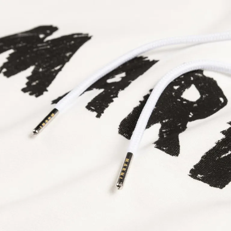 Marni Sweats À Capuche*Crayon Logo Print Sweatshirt Natural White