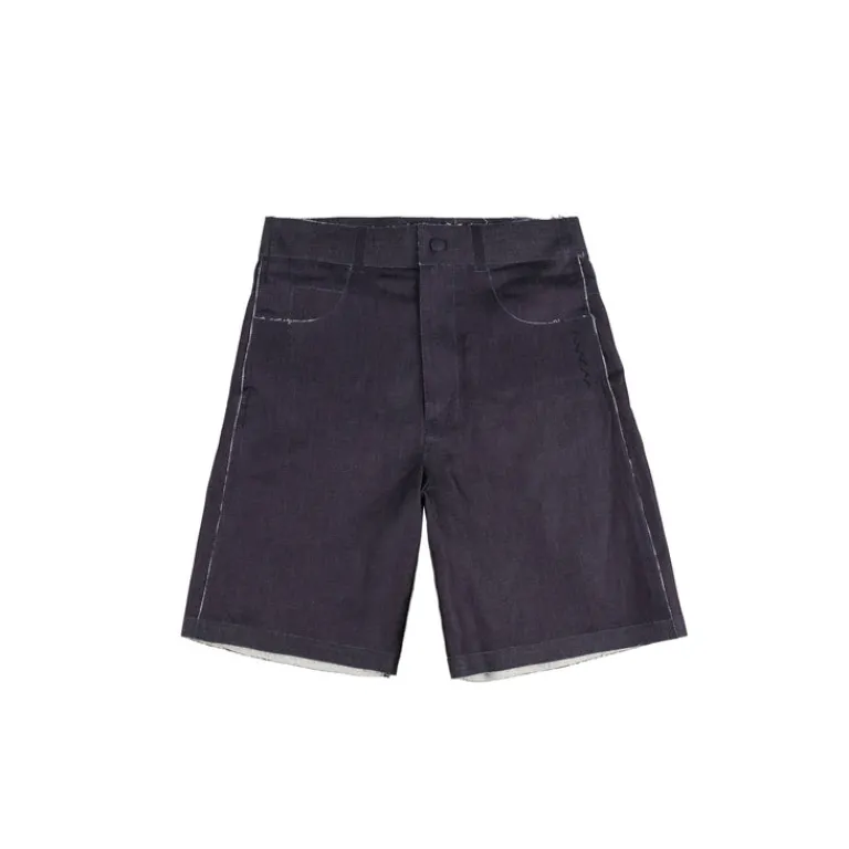 Marni Shorts*Deep Blue Stretch Denim Trompe L'oeil Bermuda-Short Blublack