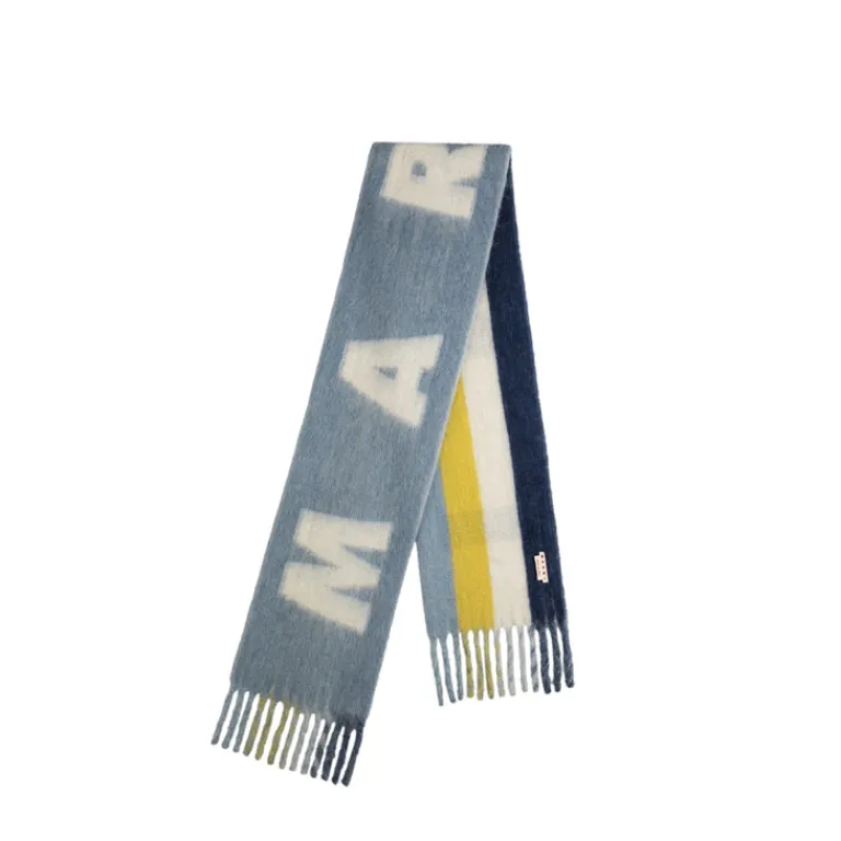 Marni Alle Anzeigen|Écharpes*Logo and Stripe Mohair Scarf Aquamarine