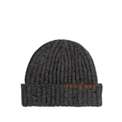 Marni Alle Anzeigen|Beanies*Ribbed Beanie Whit Hand Stitched Logo Granit