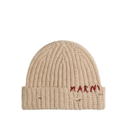 Marni Alle Anzeigen|Beanies*Ribbed Beanie Whit Hand Stitched Logo Moccasin