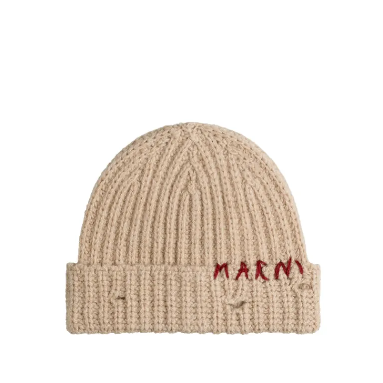 Marni Alle Anzeigen|Beanies*Ribbed Beanie Whit Hand Stitched Logo Moccasin