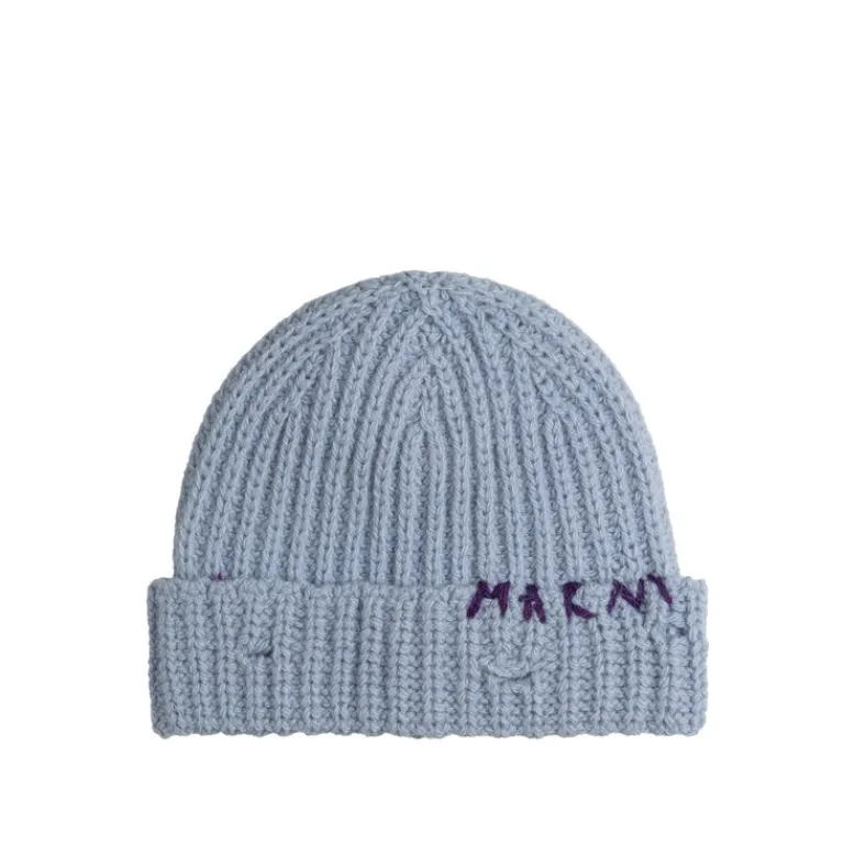 Marni Alle Anzeigen|Beanies*Ribbed Beanie Whit Hand Stitched Logo Smoke Blue