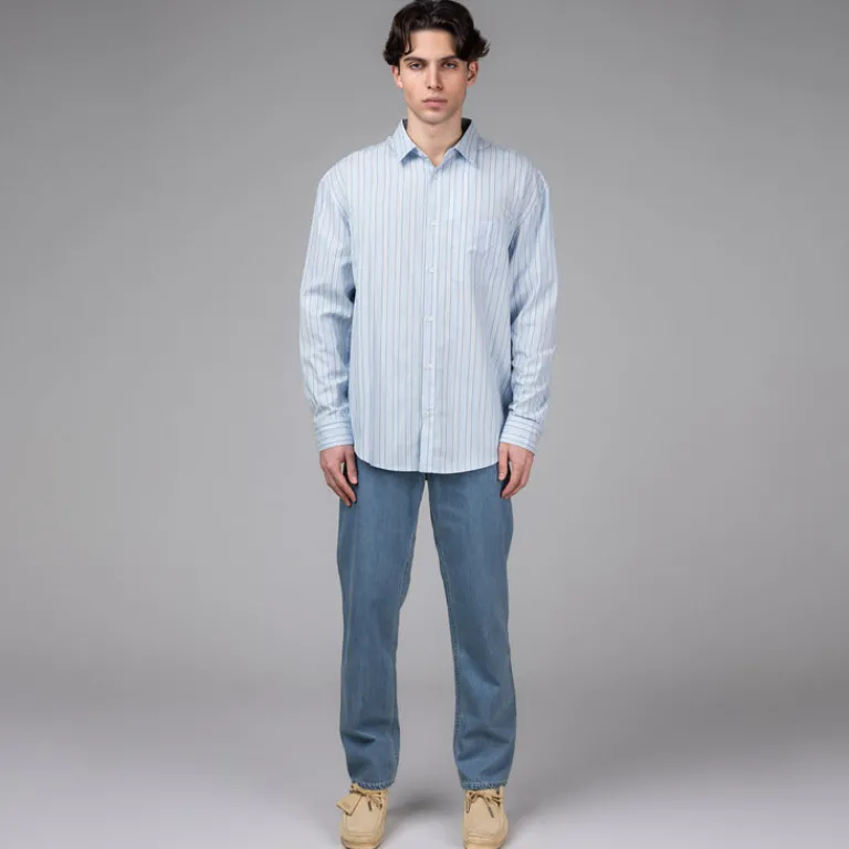 Metalwood Chemises*Court Shirt Blue / White Stripe