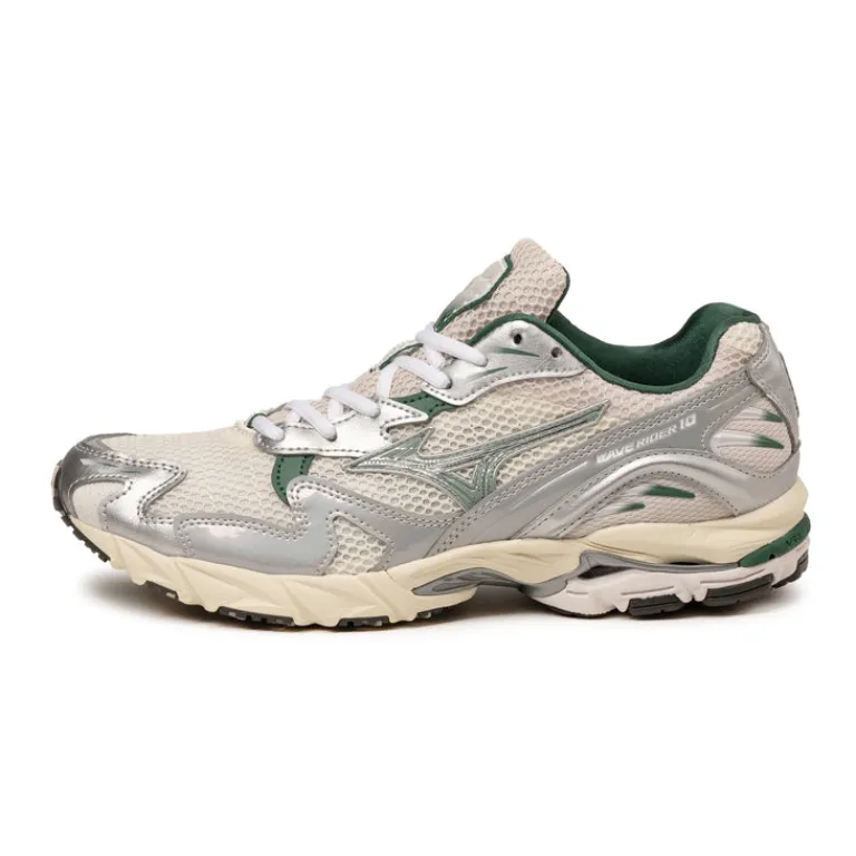 Mizuno Sneakers Végétaliens|Chaussures De Running Retro*Wave Rider 10 Snow White / Slate / Bistro Green