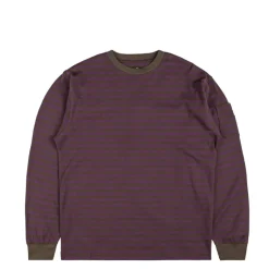 Needles T-Shirts*L/S Crew Neck Tee - Cotton Stripe Jersey Purple / Charcoal