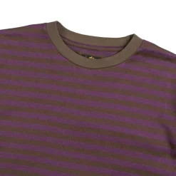 Needles T-Shirts*L/S Crew Neck Tee - Cotton Stripe Jersey Purple / Charcoal