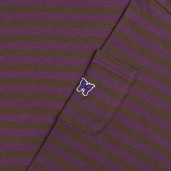 Needles T-Shirts*L/S Crew Neck Tee - Cotton Stripe Jersey Purple / Charcoal