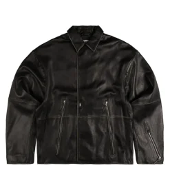 New Amsterdam Surf Association Gilets*Leather Jacket Boxy Fit Washed Black