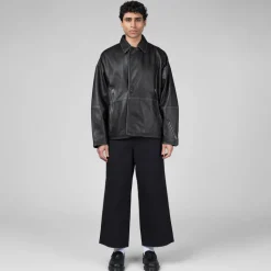 New Amsterdam Surf Association Gilets*Leather Jacket Boxy Fit Washed Black