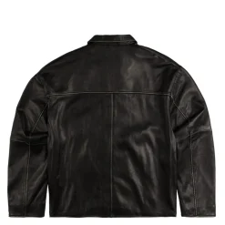 New Amsterdam Surf Association Gilets*Leather Jacket Boxy Fit Washed Black