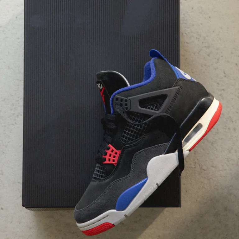 Jordan Sneakers Montantes|Sneakers En Cuir*Nike Air 4 Retro *Rare Air* Black / Fire Red / Deep Royal Blue