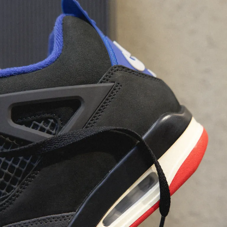 Jordan Sneakers Montantes|Sneakers En Cuir*Nike Air 4 Retro *Rare Air* Black / Fire Red / Deep Royal Blue