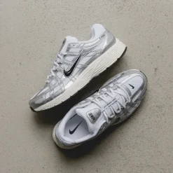 Nike Sneakers En Cuir|Chaussures De Running Retro*P-6000 White / Black / Metallic Silver / Flat Silver