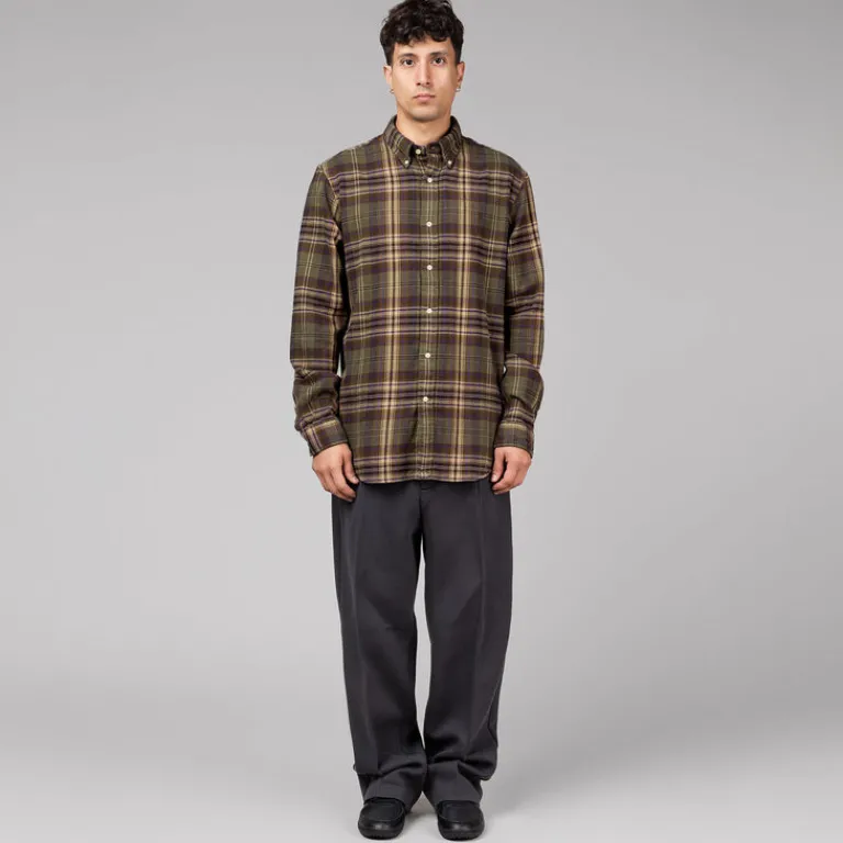 Polo Ralph Lauren Chemises*Custom Fit Plaid Brushed Flannel Shirt Olive / Brown Multi