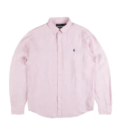 Polo Ralph Lauren Chemises*Custom Fit Striped Linen Shirt Pink / White
