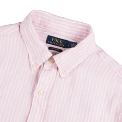 Polo Ralph Lauren Chemises*Custom Fit Striped Linen Shirt Pink / White