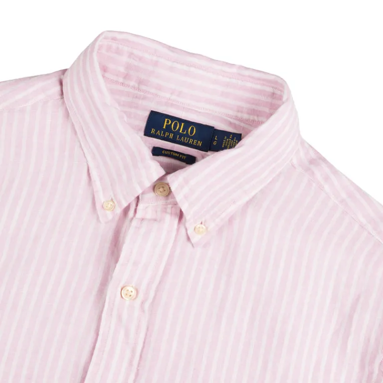 Polo Ralph Lauren Chemises*Custom Fit Striped Linen Shirt Pink / White