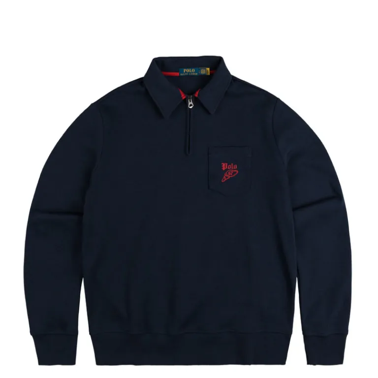Polo Ralph Lauren Pullover*Double-Knit Mesh Collared Sweatshirt Cruise Navy Multi