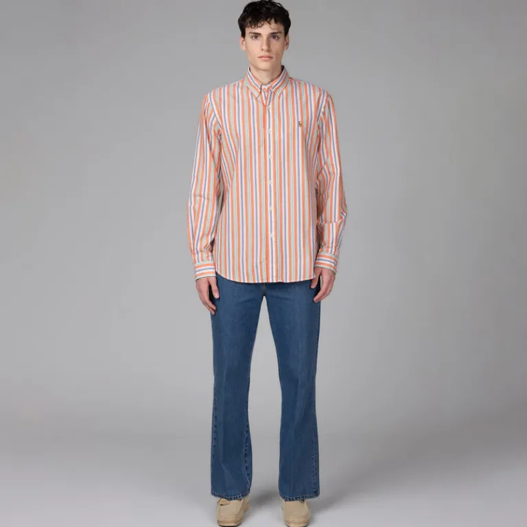 Polo Ralph Lauren Chemises*Custom Fit Striped Oxford Shirt Orange / White Multi