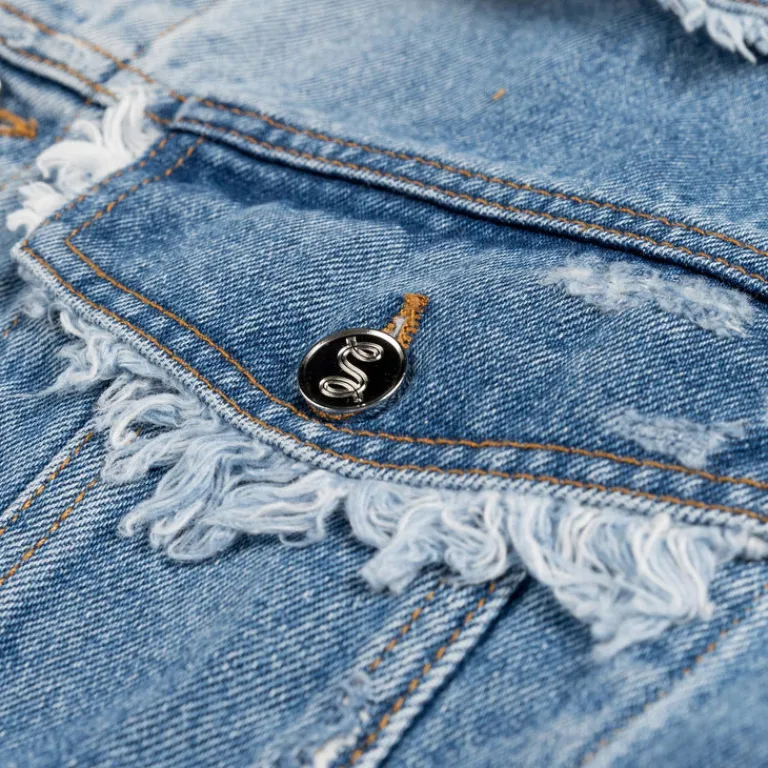 Sefr Gilets*Alvarez Denim Jacket Frayed Mid Blue