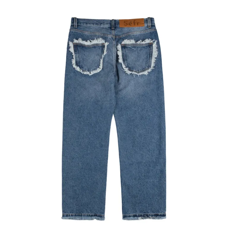 Sefr Pantalons*Frayed Cut Jeans Dark River Blue