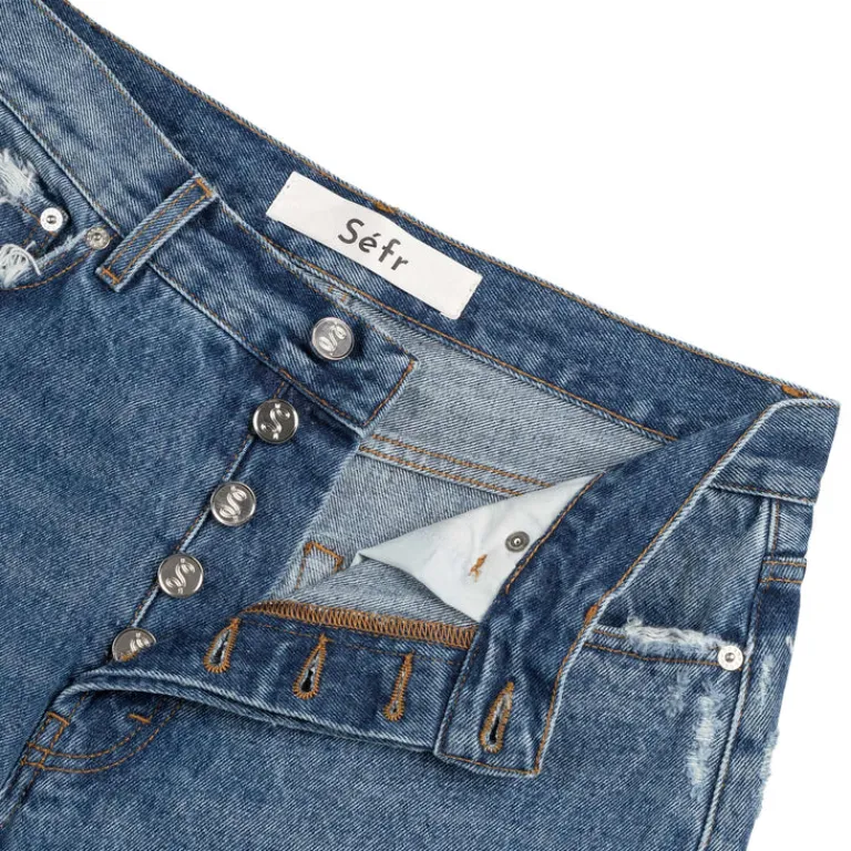 Sefr Pantalons*Frayed Cut Jeans Dark River Blue