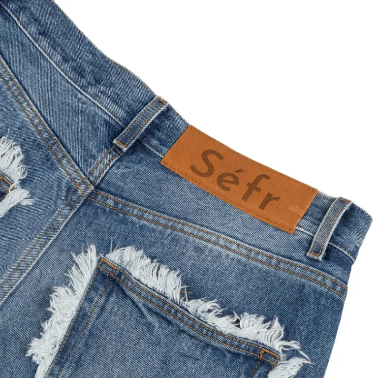 Sefr Pantalons*Frayed Cut Jeans Dark River Blue
