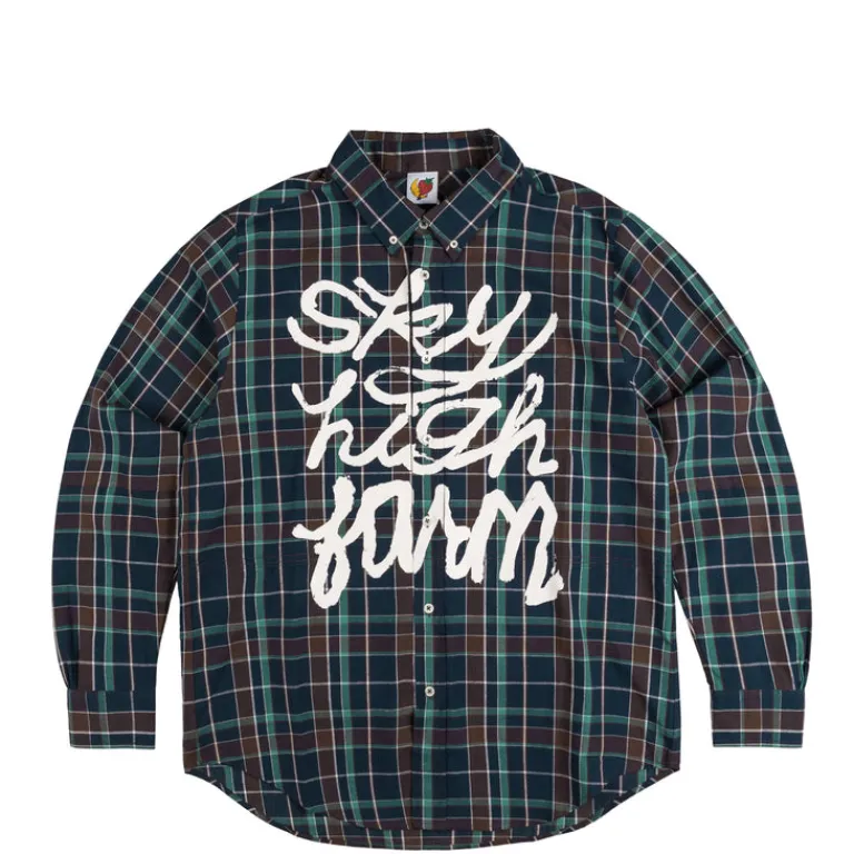 Sky High Farm Universe Chemises*Hybrid Button Down Shirt Woven Knit Blue