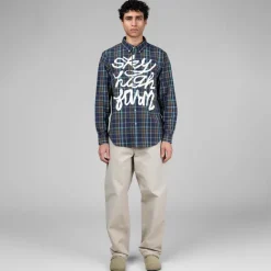 Sky High Farm Universe Chemises*Hybrid Button Down Shirt Woven Knit Blue