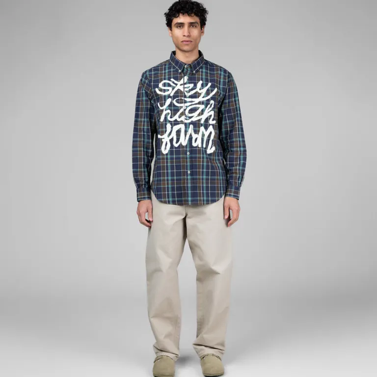 Sky High Farm Universe Chemises*Hybrid Button Down Shirt Woven Knit Blue