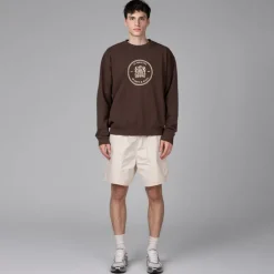 Sporty & Rich Pullover*Bristol Crest 100th Crewneck Chocolate Cream