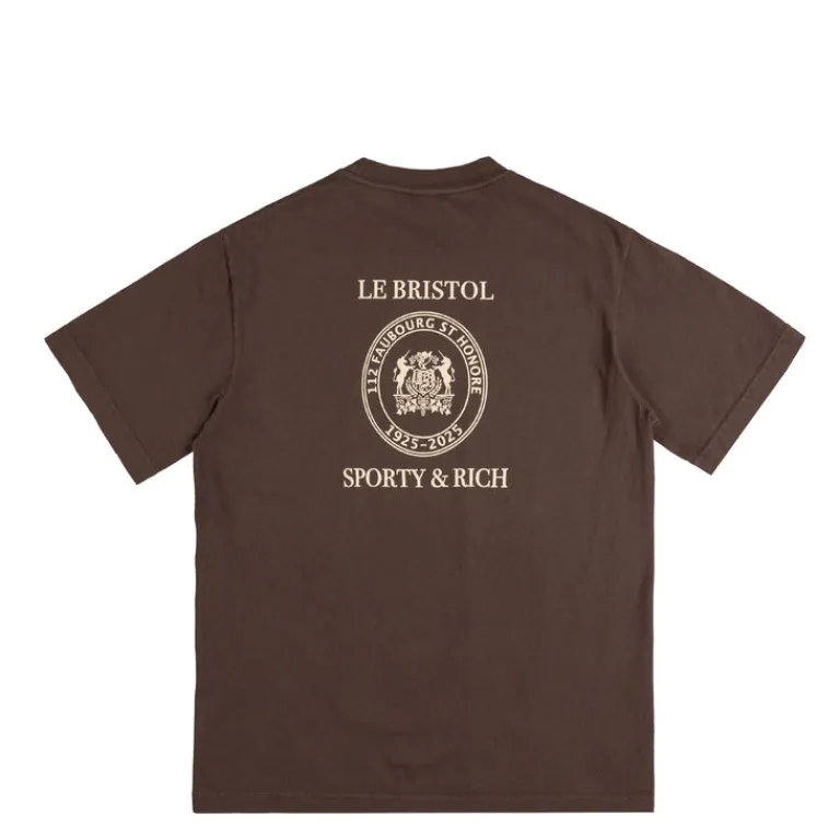 Sporty & Rich T-Shirts*Crest Seal 100th T Shirt Chocolate Cream
