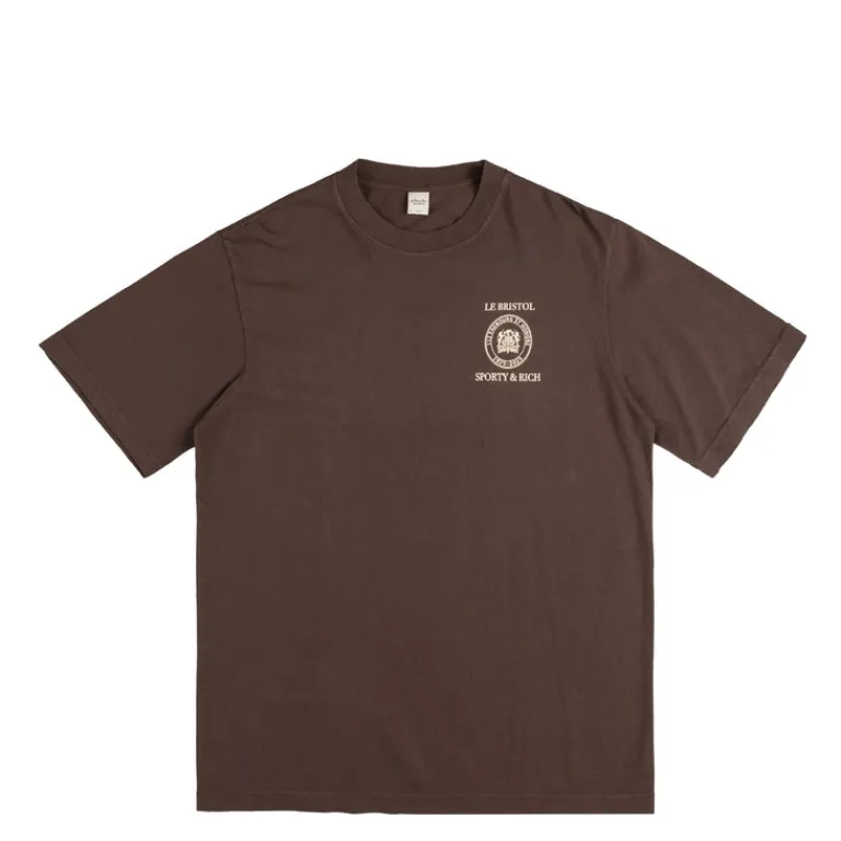 Sporty & Rich T-Shirts*Crest Seal 100th T Shirt Chocolate Cream