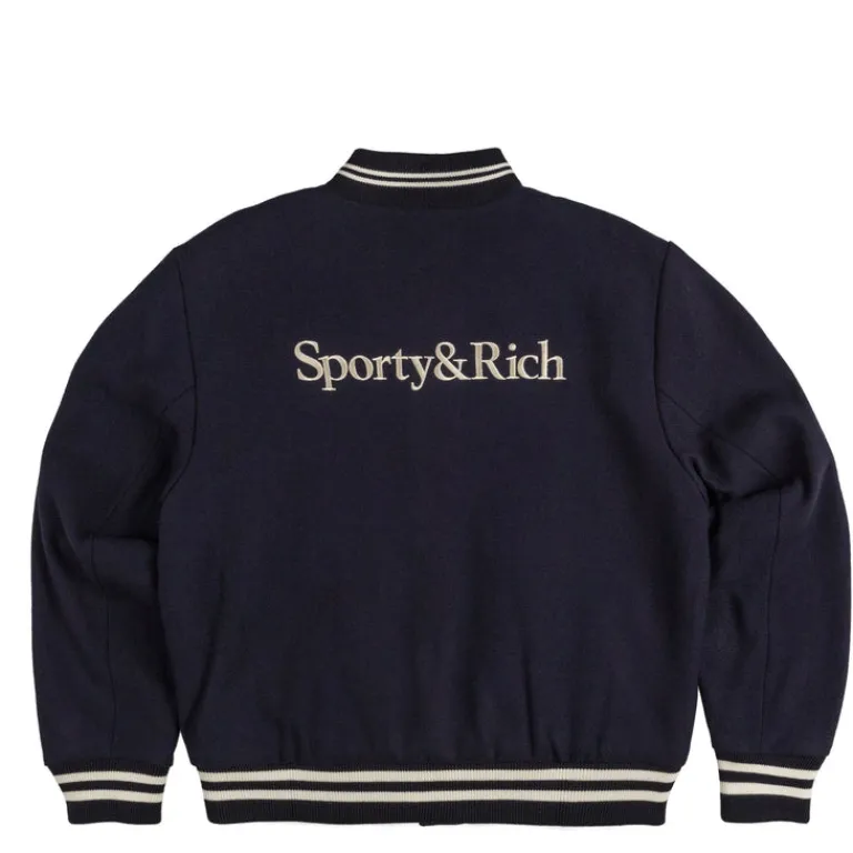 Sporty & Rich Gilets*x '47 & The New York Yankees Serif Varsity Jacket Navy